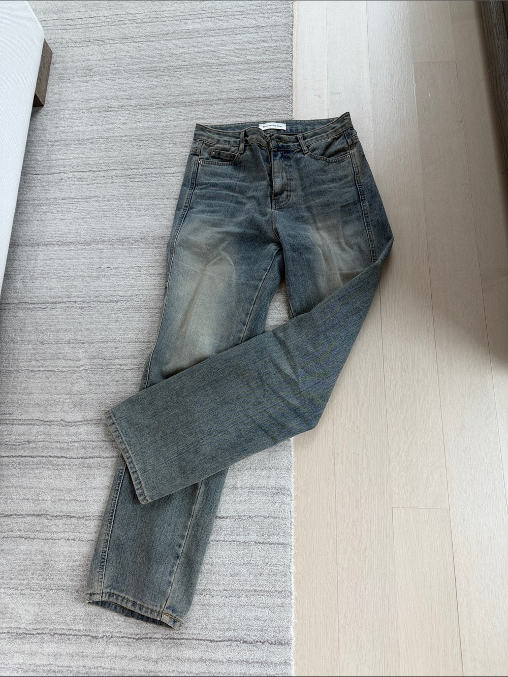The Frankie Shop Distressed Gray-Blue Straight-Leg Jeans